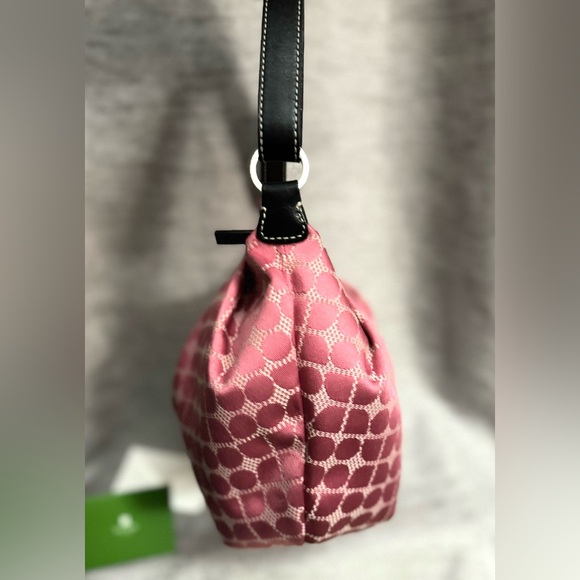 Kate Spade Vintage NWOT Pink Jacquard Noel & Black Leather Shoulder bag. Dustbag - Picture 6 of 12